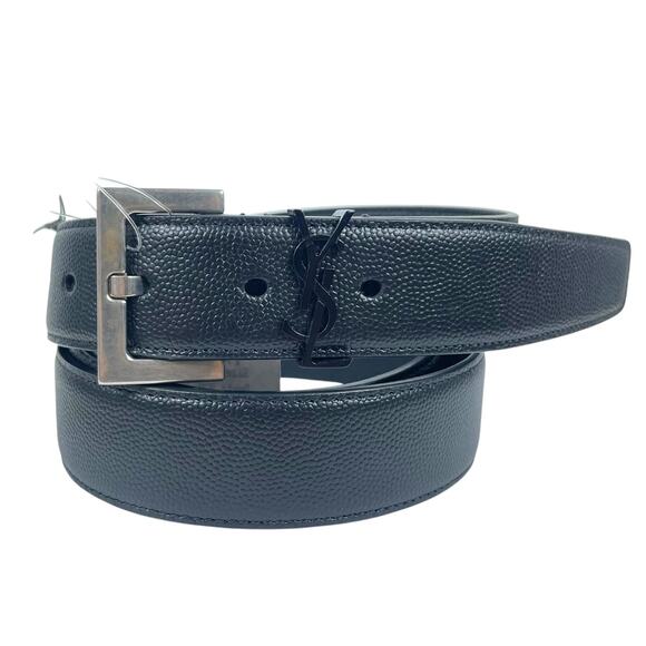 Saint Laurent Cassandre Grained Leathe Belt Square Buckle Black Size 105/42 - Picture 3 of 11